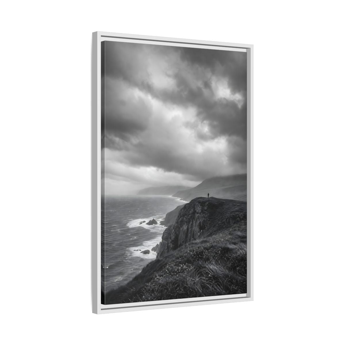 Side Mockup 10. Nature Coastal Cliff Black And White Coast shown as stretched canvas wall art