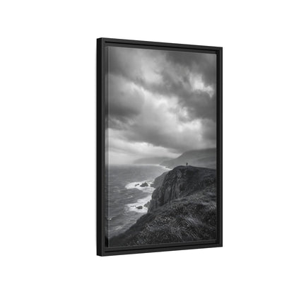 Side Mockup 3. Nature Coastal Cliff Black And White Coast shown as stretched canvas wall art