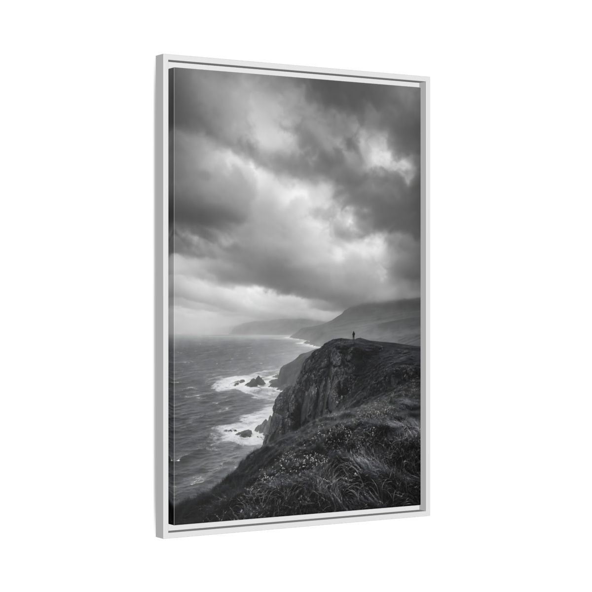 Side Mockup 9. Nature Coastal Cliff Black And White Coast shown as stretched canvas wall art