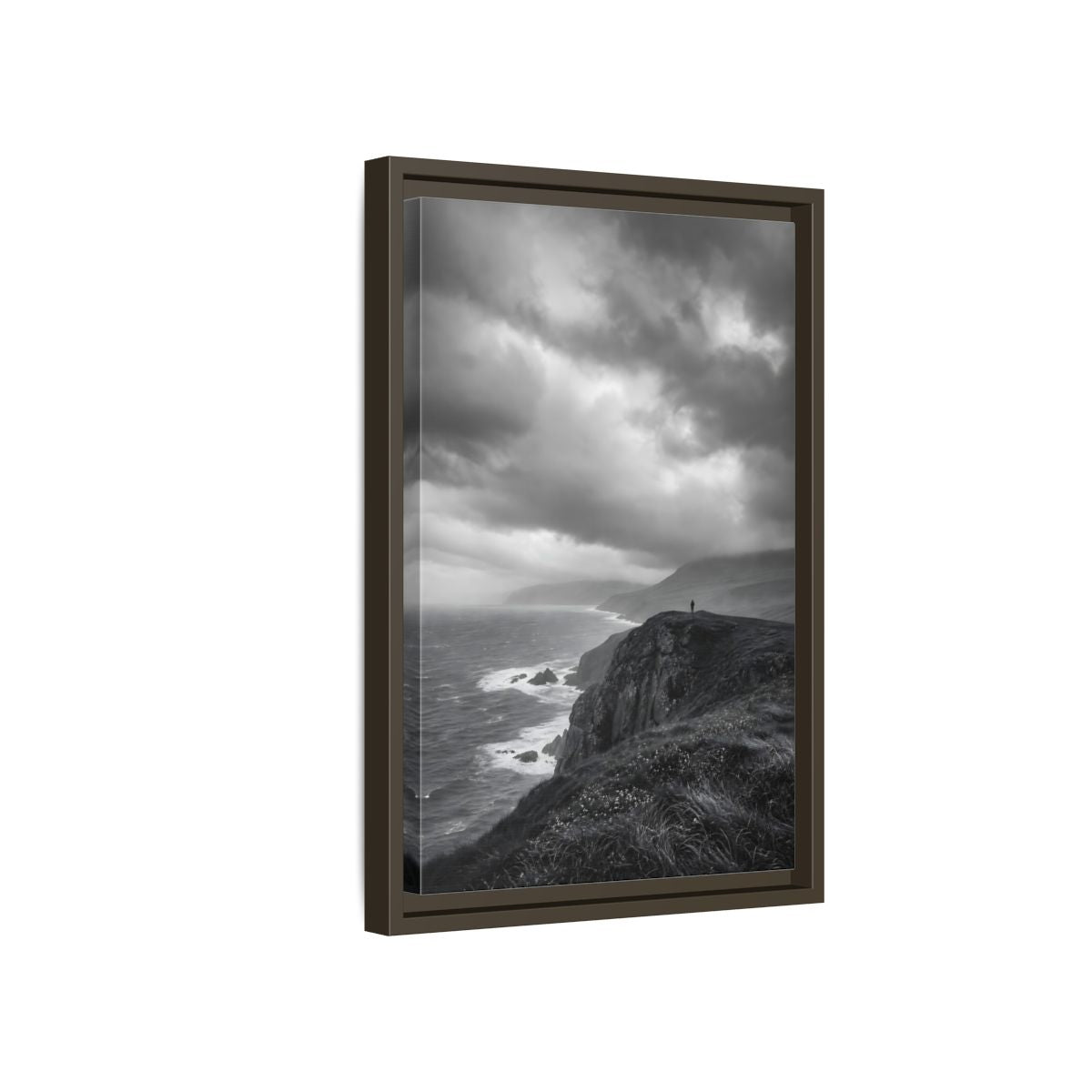 Side Mockup 5. Nature Coastal Cliff Black And White Coast shown as stretched canvas wall art