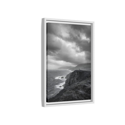 Side Mockup 4. Nature Coastal Cliff Black And White Coast shown as stretched canvas wall art