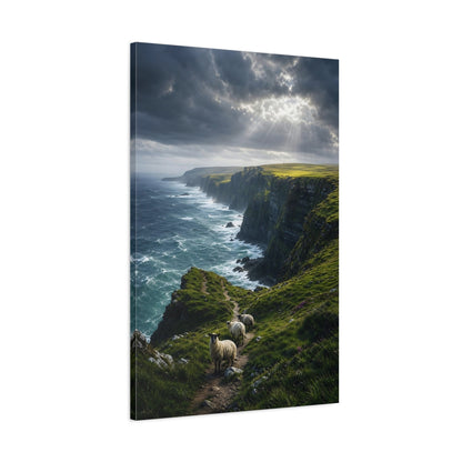 Main Mockup. Nature Coastal Cliffs Dramatic Coastal Green shown as stretched canvas wall art