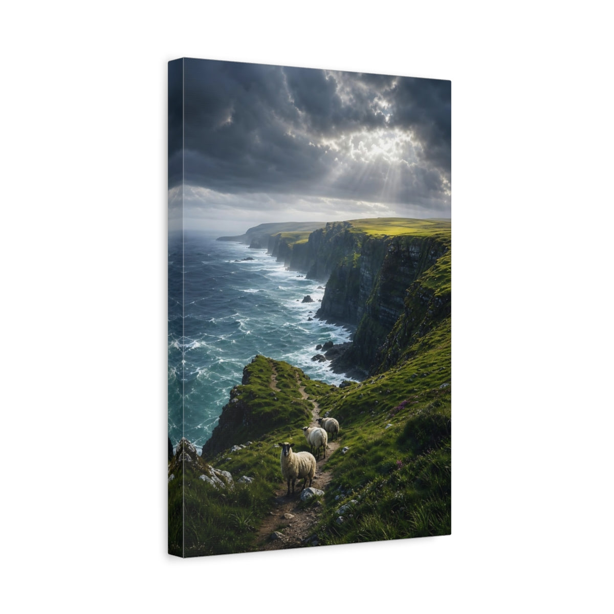 Side Mockup 4. Nature Coastal Cliffs Dramatic Coastal Green shown as stretched canvas wall art