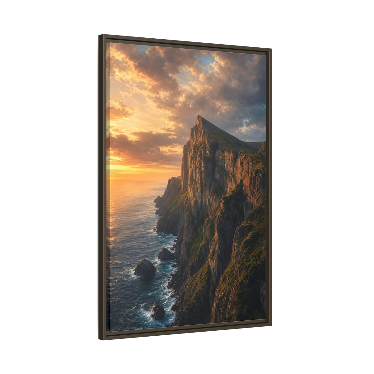 Main Mockup. Nature Coastal Cliffs Golden Sunset Cliffs shown as stretched canvas wall art