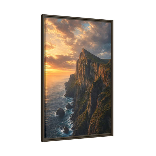Main Mockup. Nature Coastal Cliffs Golden Sunset Cliffs shown as stretched canvas wall art