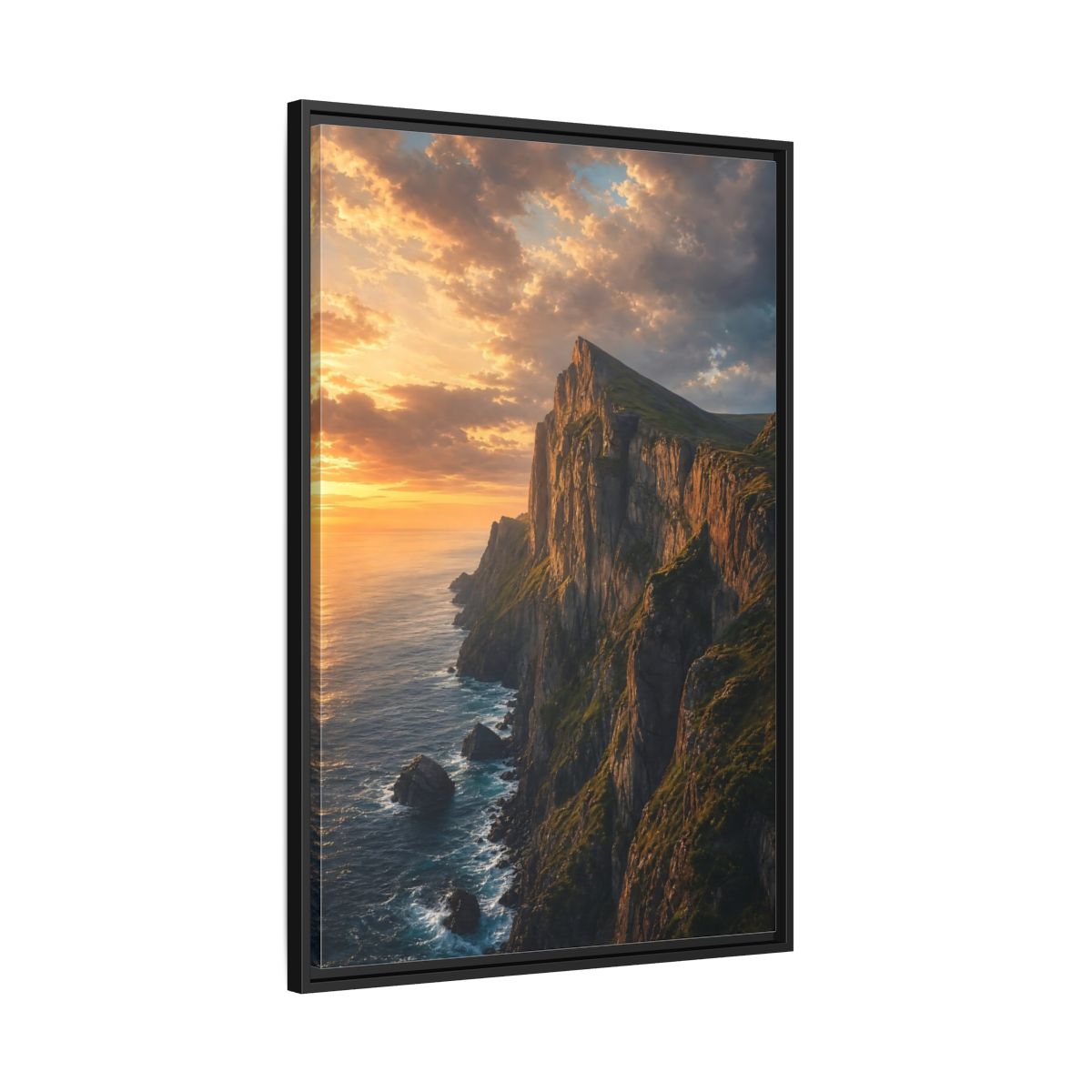 Side Mockup 13. Nature Coastal Cliffs Golden Sunset Cliffs shown as stretched canvas wall art