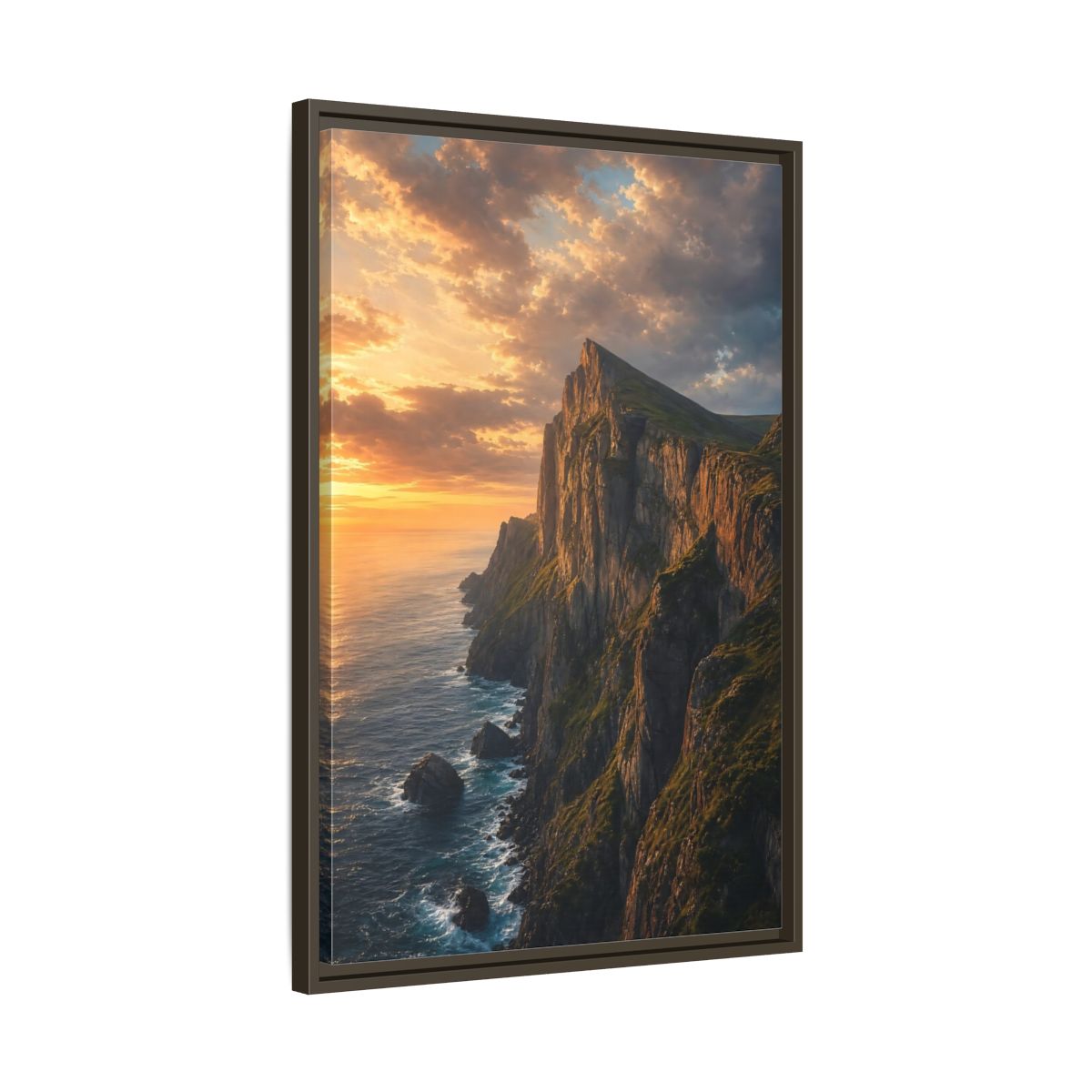 Side Mockup 11. Nature Coastal Cliffs Golden Sunset Cliffs shown as stretched canvas wall art