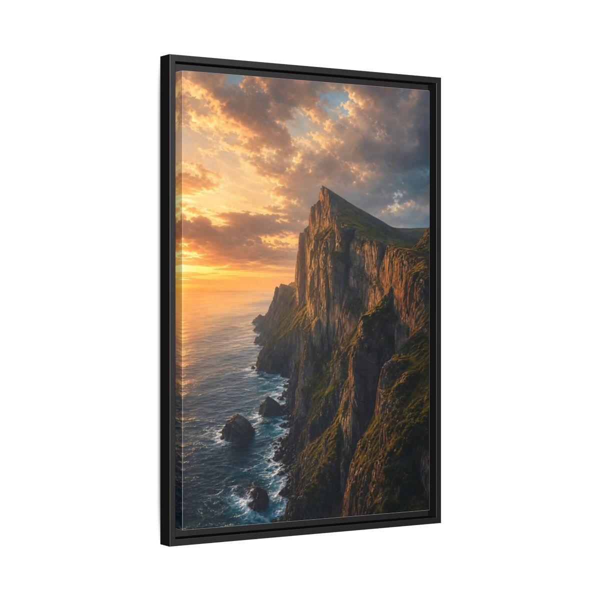 Side Mockup 14. Nature Coastal Cliffs Golden Sunset Cliffs shown as stretched canvas wall art
