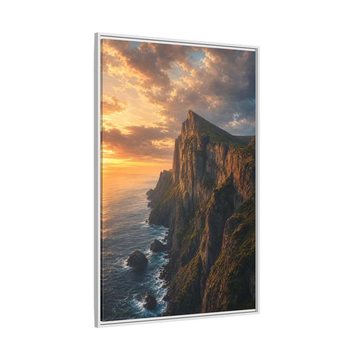 Side Mockup 7. Nature Coastal Cliffs Golden Sunset Cliffs shown as stretched canvas wall art