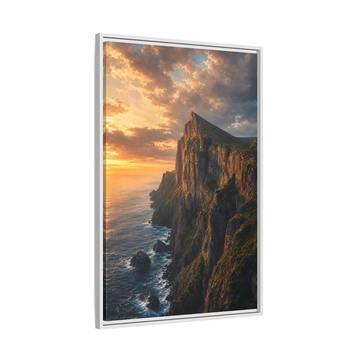 Side Mockup 9. Nature Coastal Cliffs Golden Sunset Cliffs shown as stretched canvas wall art