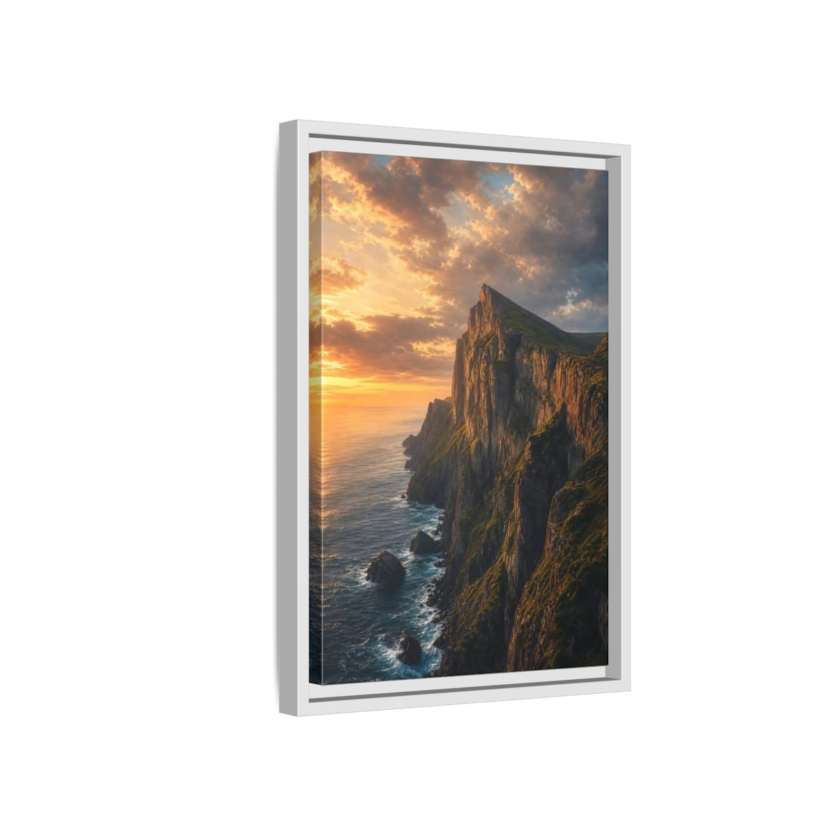 Side Mockup 4. Nature Coastal Cliffs Golden Sunset Cliffs shown as stretched canvas wall art