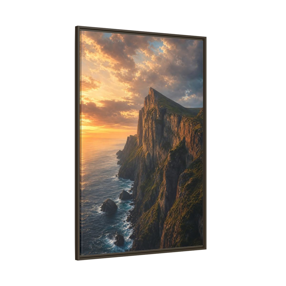 Side Mockup 8. Nature Coastal Cliffs Golden Sunset Cliffs shown as stretched canvas wall art