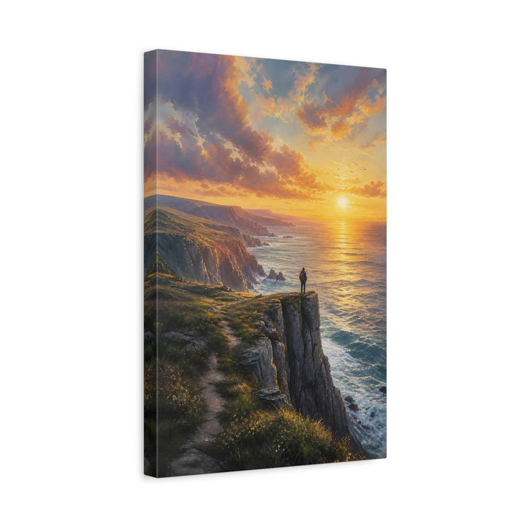 Side Mockup 4. Nature Coastal Cliffs Orange Sunset Cliffs shown as stretched canvas wall art