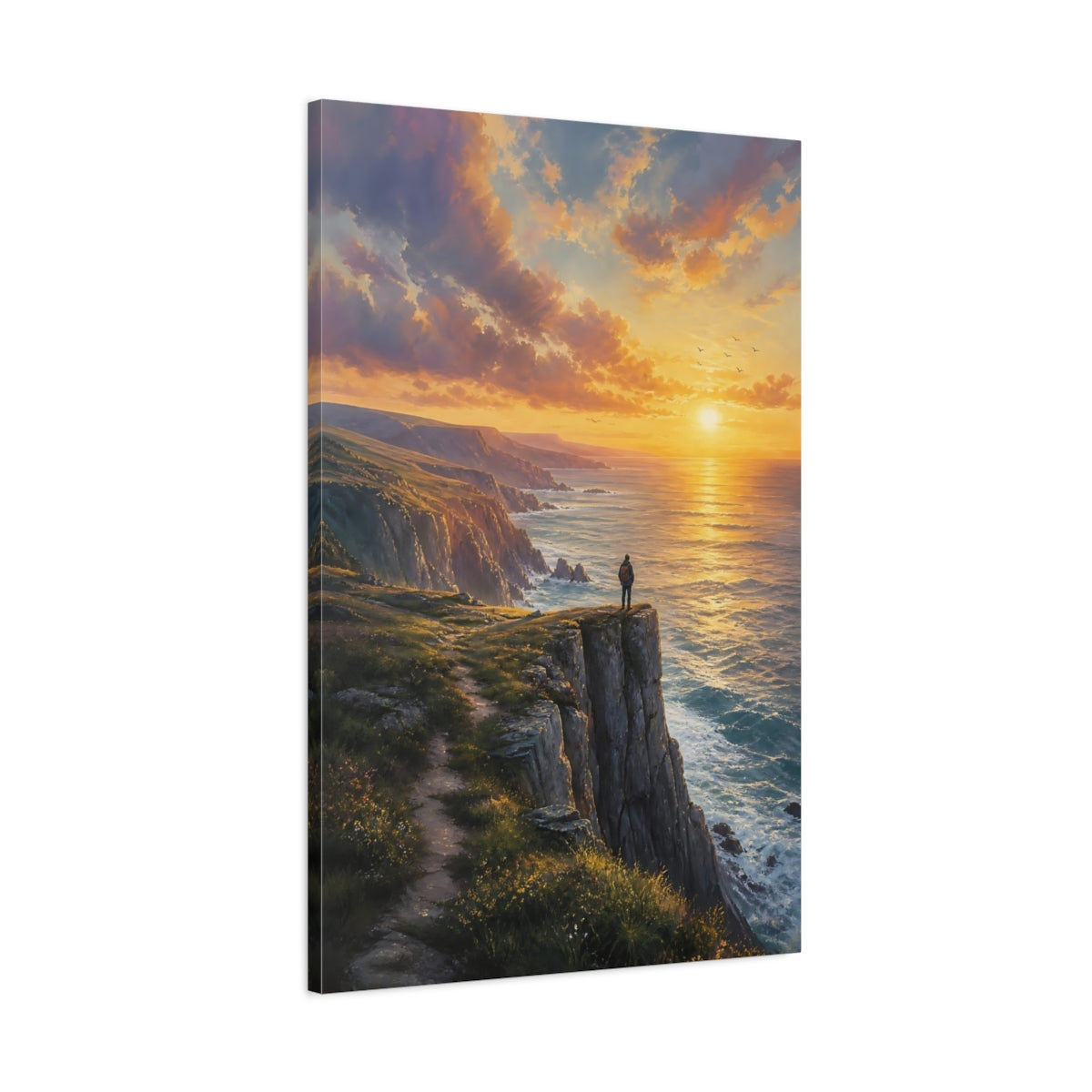 Main Mockup. Nature Coastal Cliffs Orange Sunset Cliffs shown as stretched canvas wall art