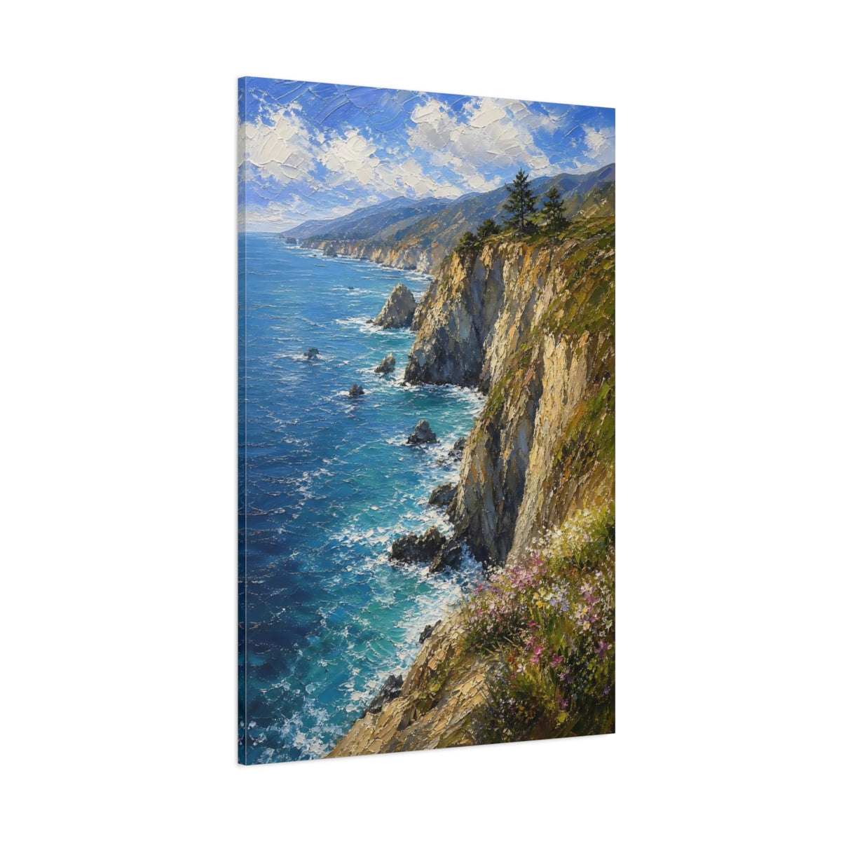 Side Mockup 1. Nature Coastal Cliffs Vibrant Coastal shown as stretched canvas wall art