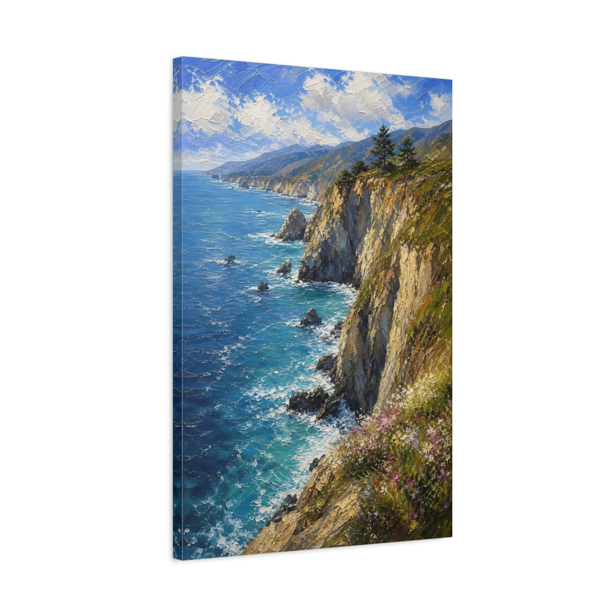 Side Mockup 2. Nature Coastal Cliffs Vibrant Coastal shown as stretched canvas wall art