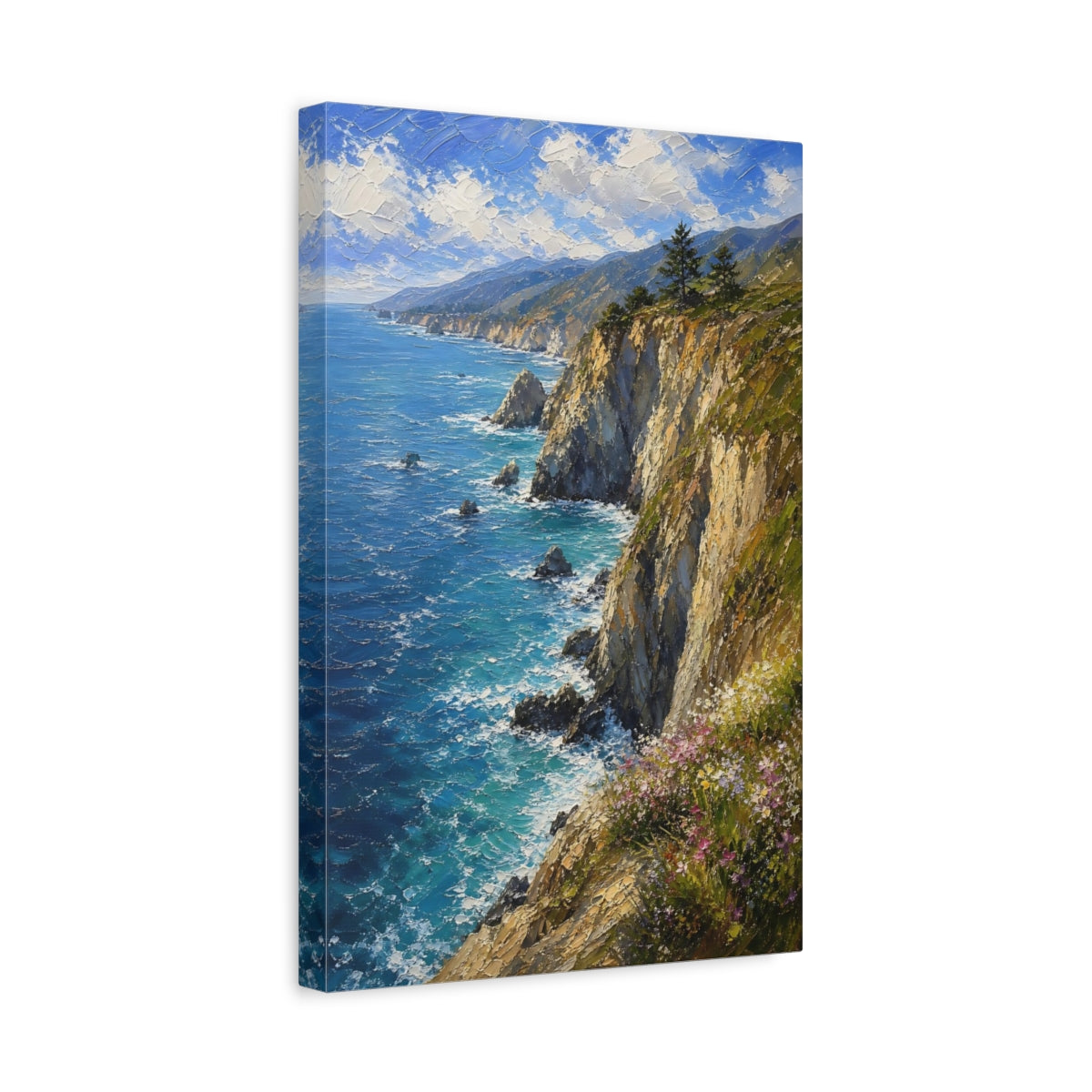 Side Mockup 4. Nature Coastal Cliffs Vibrant Coastal shown as stretched canvas wall art