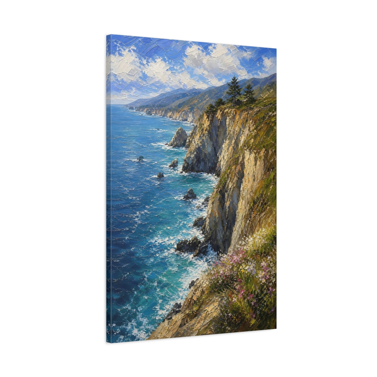 Main Mockup. Nature Coastal Cliffs Vibrant Coastal shown as stretched canvas wall art