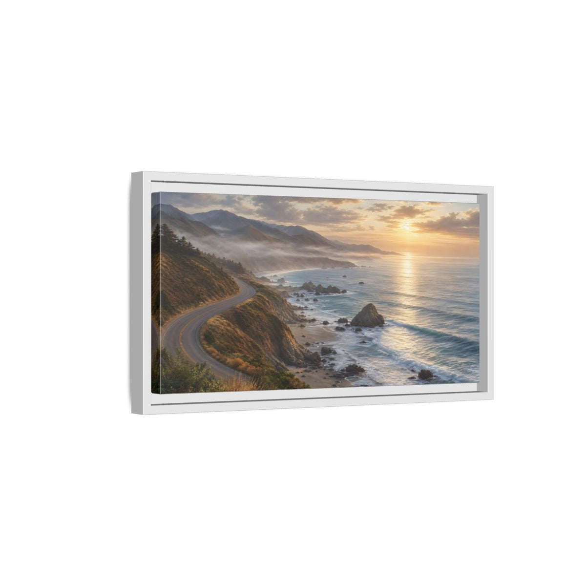 Side Mockup 6. Nature Coastal Highway Golden Hour Coast shown as stretched canvas wall art