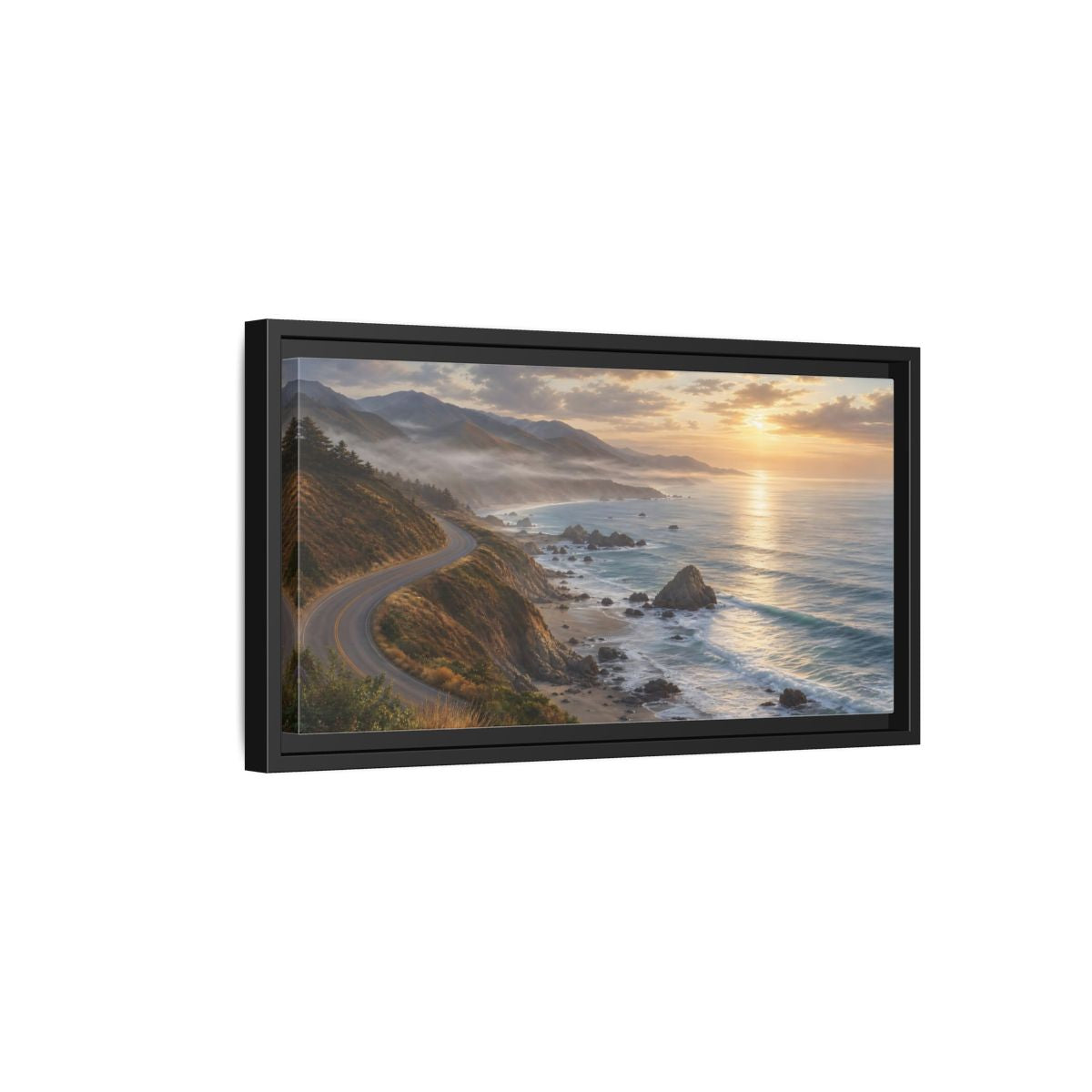 Side Mockup 8. Nature Coastal Highway Golden Hour Coast shown as stretched canvas wall art