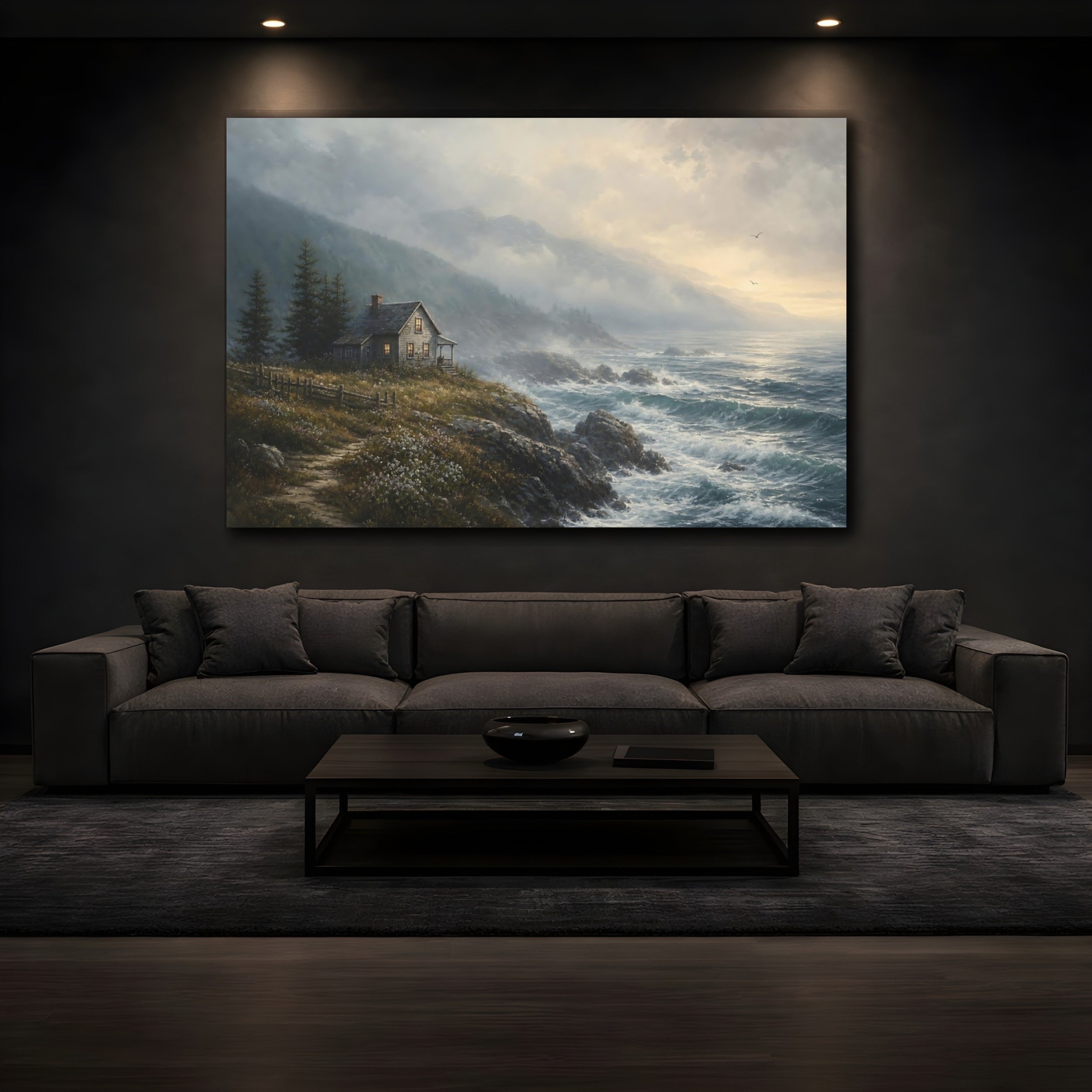 Mockup 3. Nature Coastal House Coastal Landscape shown as stretched canvas wall art