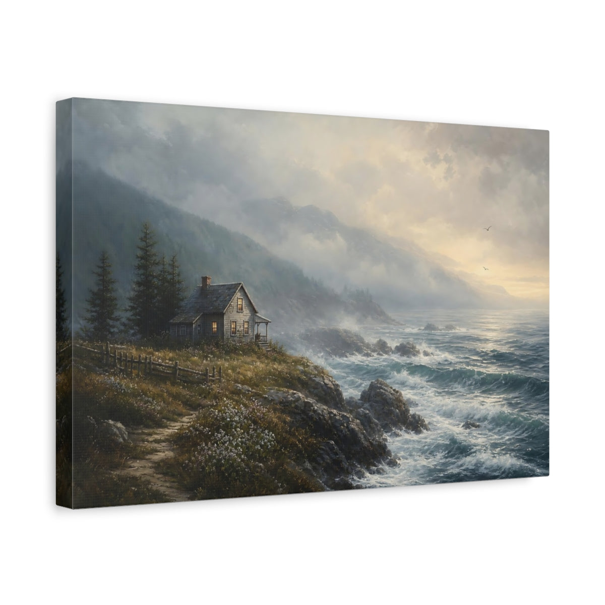Side Mockup 4. Nature Coastal House Coastal Landscape shown as stretched canvas wall art