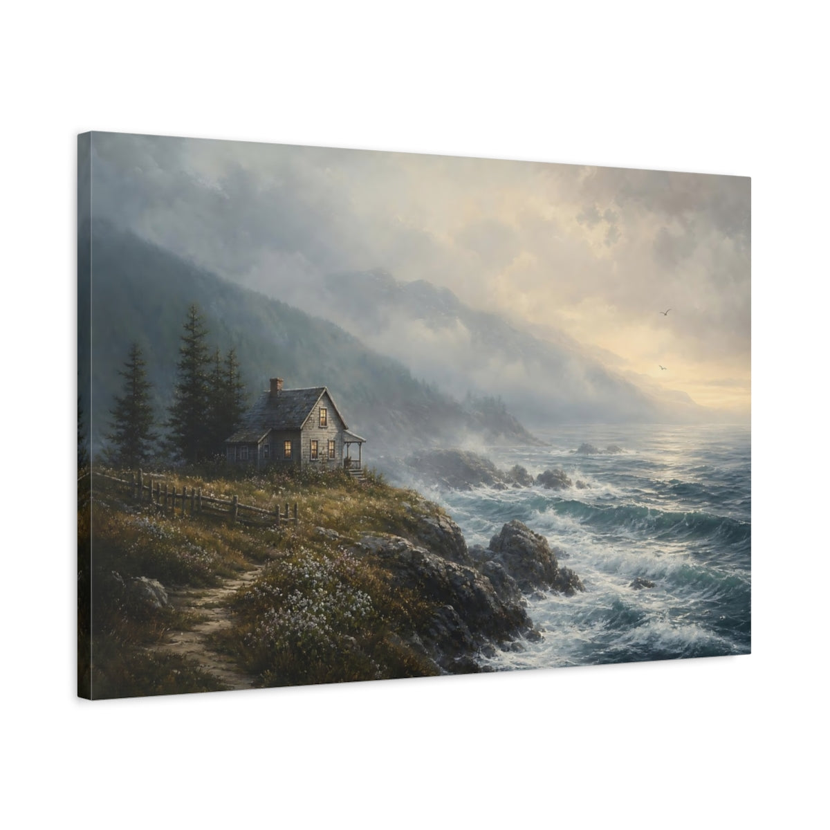 Side Mockup 2. Nature Coastal House Coastal Landscape shown as stretched canvas wall art