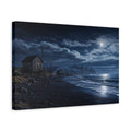 Side Mockup 4. Nature Coastal Landscape Blue Night Landscape shown as stretched canvas wall art
