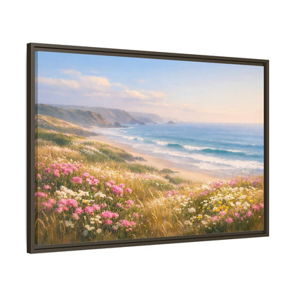 Main Mockup. Nature Coastal Landscape Coastal Meadow Pink shown as stretched canvas wall art