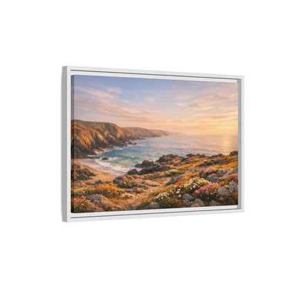 Side Mockup 1. Nature Coastal Landscape Golden Coastal Sunset shown as stretched canvas wall art