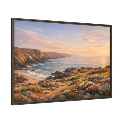 Side Mockup 8. Nature Coastal Landscape Golden Coastal Sunset shown as stretched canvas wall art
