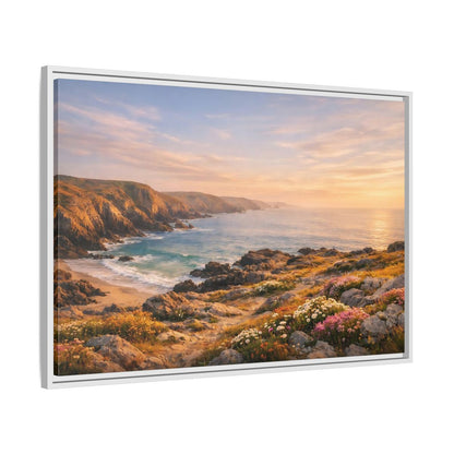 Side Mockup 9. Nature Coastal Landscape Golden Coastal Sunset shown as stretched canvas wall art