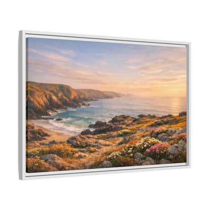 Side Mockup 10. Nature Coastal Landscape Golden Coastal Sunset shown as stretched canvas wall art