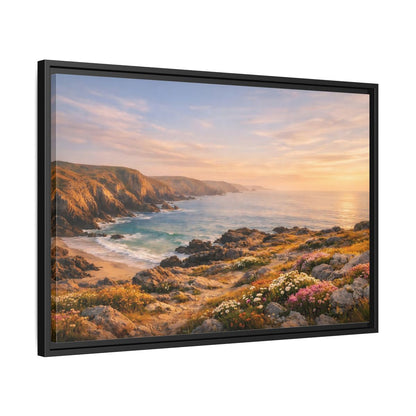 Side Mockup 14. Nature Coastal Landscape Golden Coastal Sunset shown as stretched canvas wall art