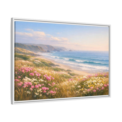 Side Mockup 9. Nature Coastal Landscape Coastal Meadow Pink shown as stretched canvas wall art