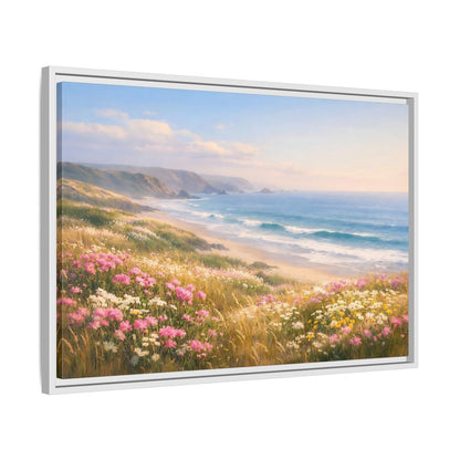 Side Mockup 10. Nature Coastal Landscape Coastal Meadow Pink shown as stretched canvas wall art