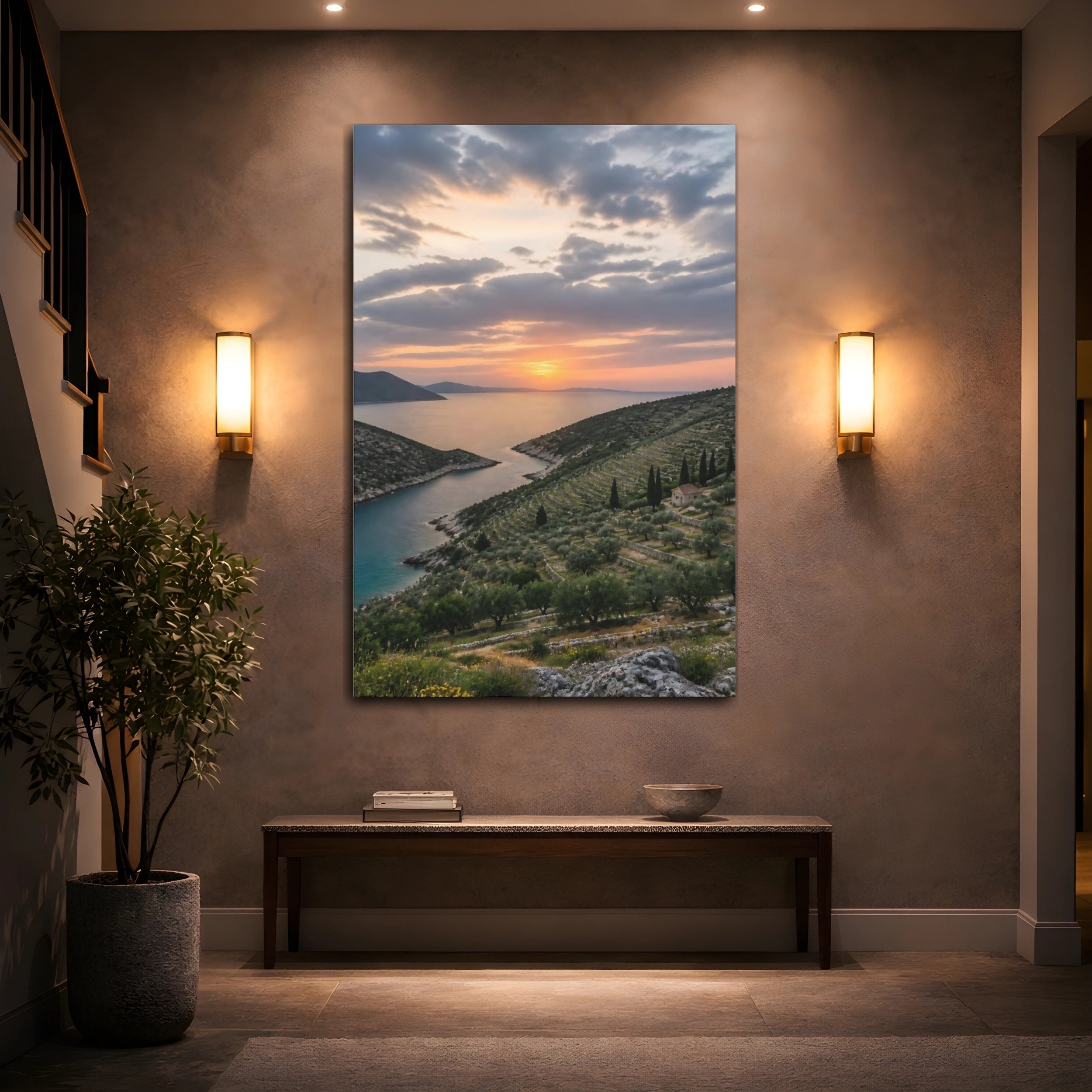 Mockup 2. Nature Coastal Landscape Mediterranean Coastal shown as stretched canvas wall art