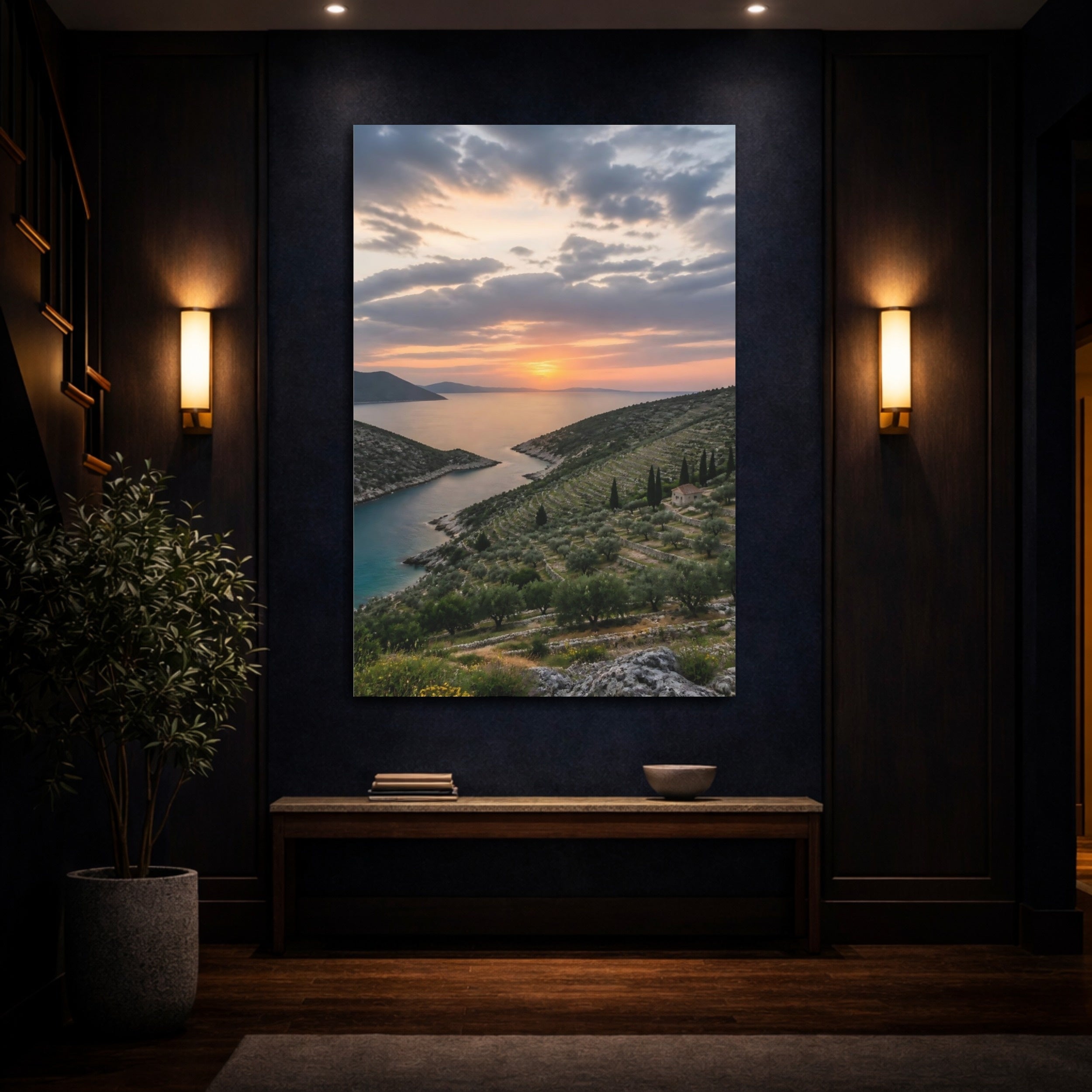 Mockup 4. Nature Coastal Landscape Mediterranean Coastal shown as stretched canvas wall art