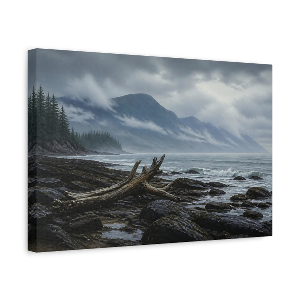 Side Mockup 4. Nature Coastal Landscape Misty Coastal shown as stretched canvas wall art