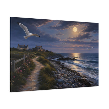 Side Mockup 1. Nature Coastal Landscape Moonlit Coast shown as stretched canvas wall art