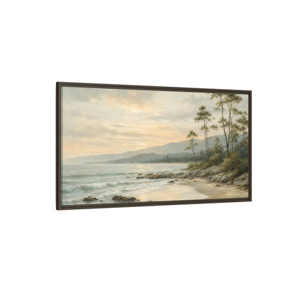 Side Mockup 4. Nature Coastal Landscape Muted Coastal Sunset shown as stretched canvas wall art