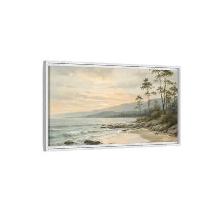 Side Mockup 1. Nature Coastal Landscape Muted Coastal Sunset shown as stretched canvas wall art