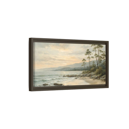 Side Mockup 7. Nature Coastal Landscape Muted Coastal Sunset shown as stretched canvas wall art