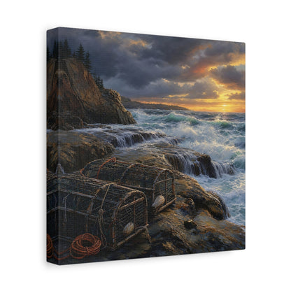 Side Mockup 9. Nature Coastal Landscape Ocean Sunset shown as stretched canvas wall art