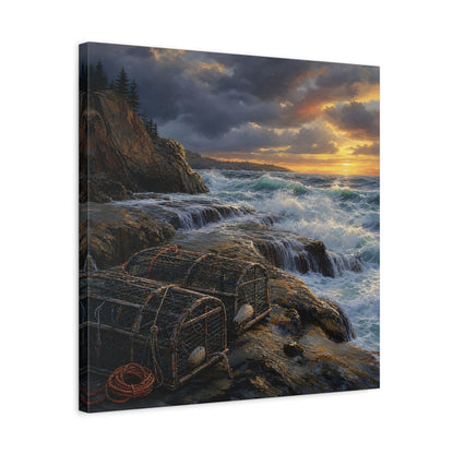 Side Mockup 5. Nature Coastal Landscape Ocean Sunset shown as stretched canvas wall art