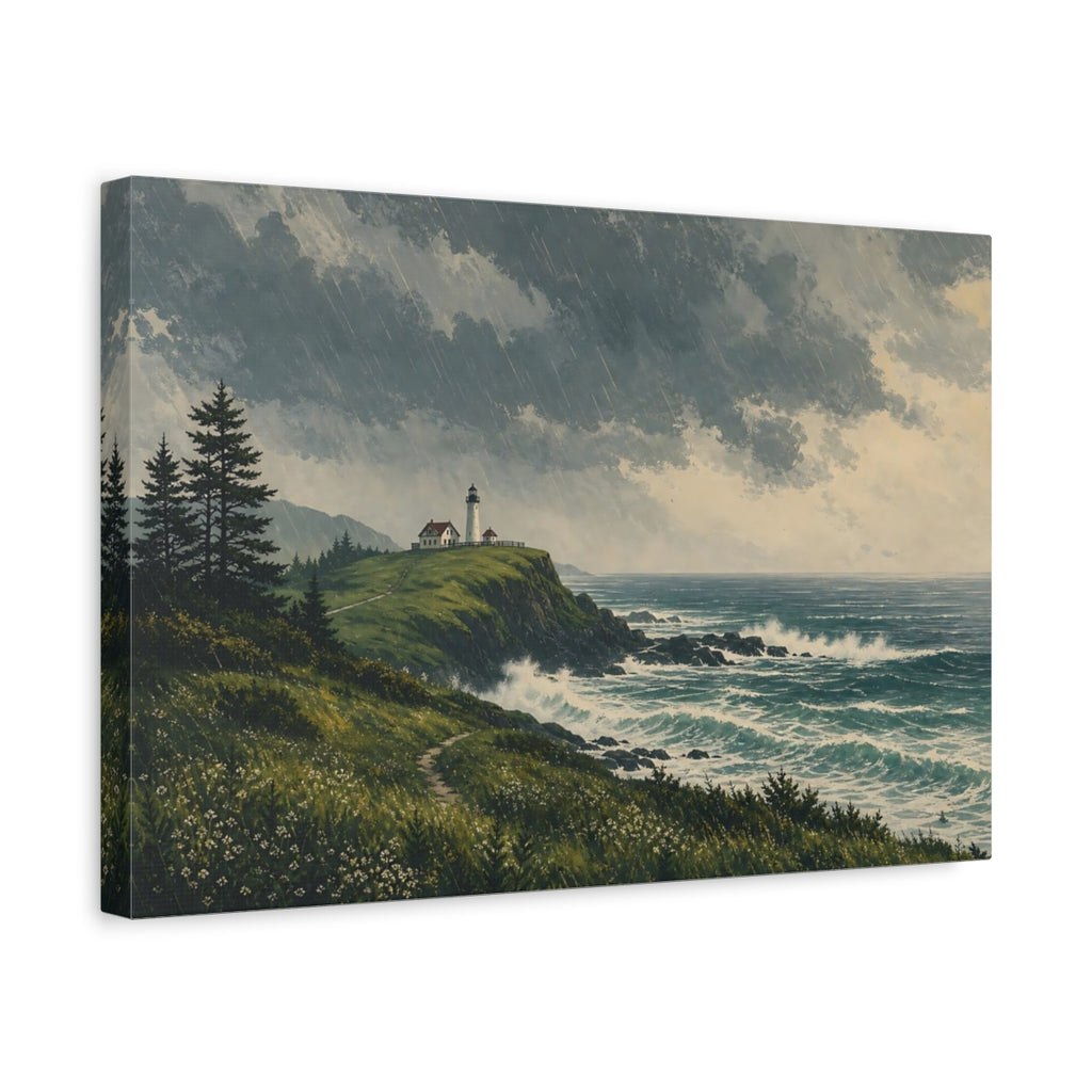 Side Mockup 4. Nature Coastal Landscape Stormy Coastal Blue shown as stretched canvas wall art