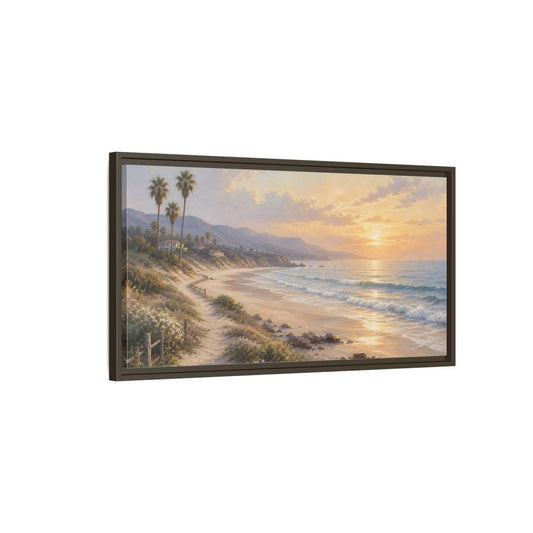 Main Mockup. Nature Coastal Landscape Warm Coastal Sunset shown as stretched canvas wall art