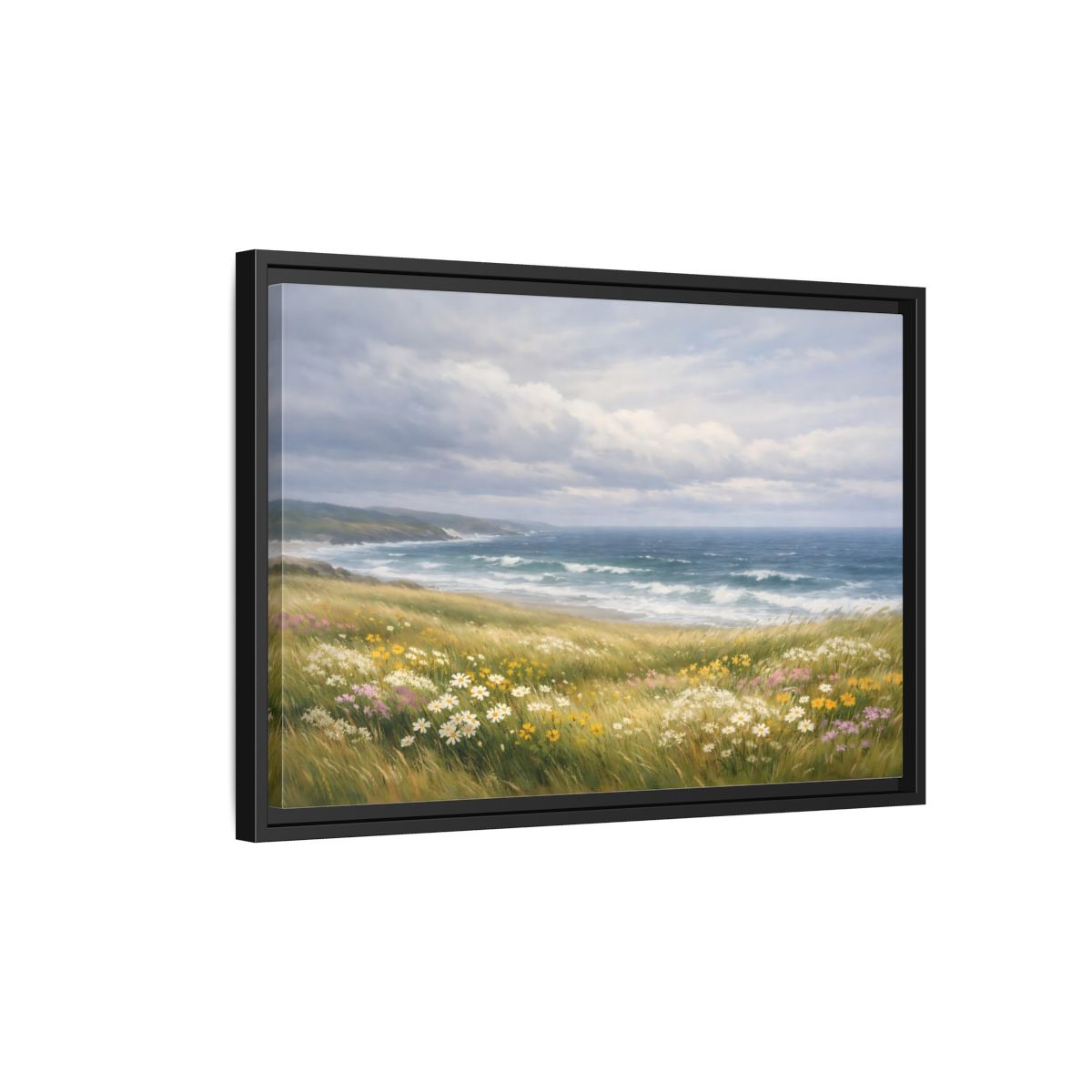Side Mockup 3. Nature Coastal Landscape Wildflower Coast shown as stretched canvas wall art