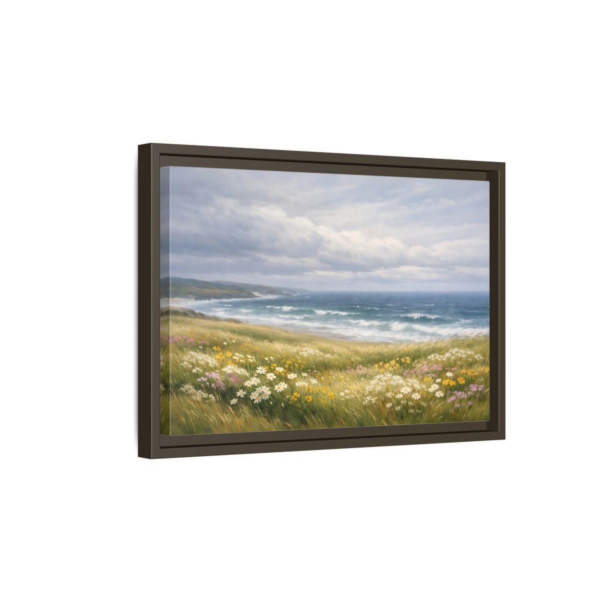 Side Mockup 5. Nature Coastal Landscape Wildflower Coast shown as stretched canvas wall art