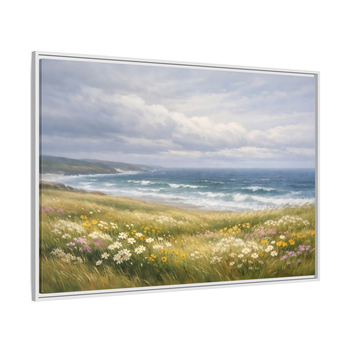 Side Mockup 7. Nature Coastal Landscape Wildflower Coast shown as stretched canvas wall art